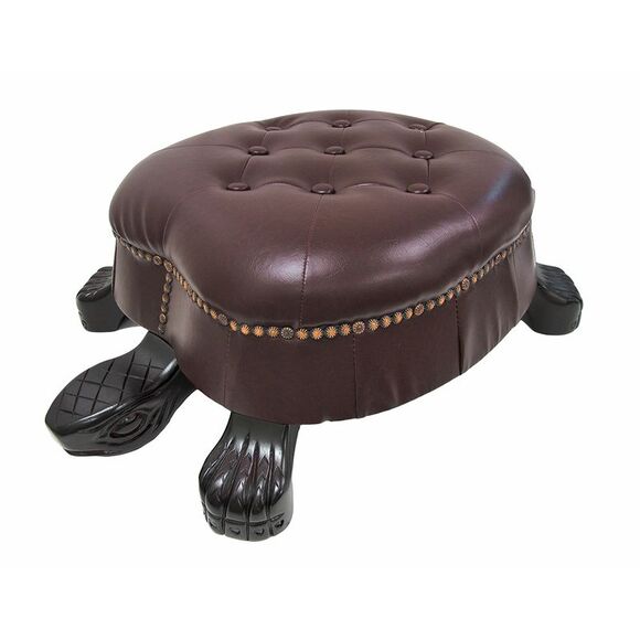 Elegant Walnut Finish Turtle Ottoman Foot Stool - Picture 1 of 5